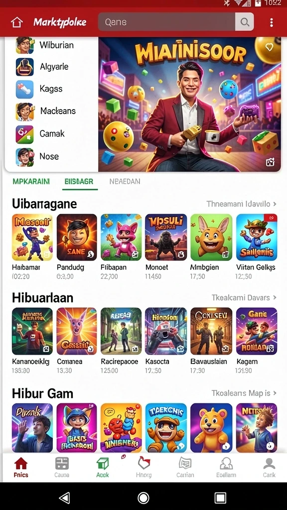 Menu permainan yang lengkap dan mudah diakses.